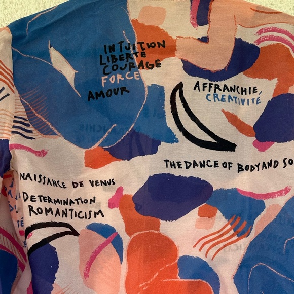 Rare Sezane Pierro button Shirt in Femme silk blue red pink - Picture 5 of 5